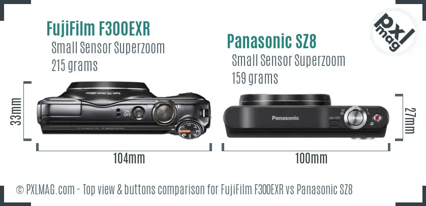 FujiFilm F300EXR vs Panasonic SZ8 top view buttons comparison