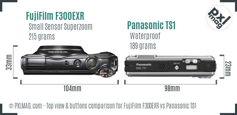 FujiFilm F300EXR vs Panasonic TS1 top view buttons comparison
