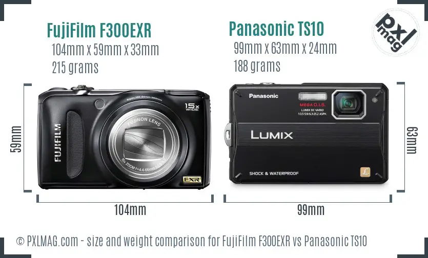 FujiFilm F300EXR vs Panasonic TS10 size comparison
