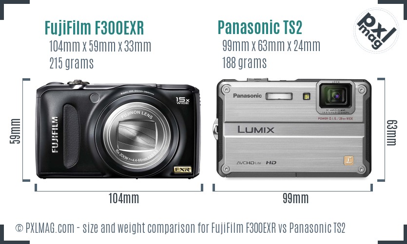 FujiFilm F300EXR vs Panasonic TS2 size comparison FujiFilm F300EXR vs Panasonic TS2 size comparison