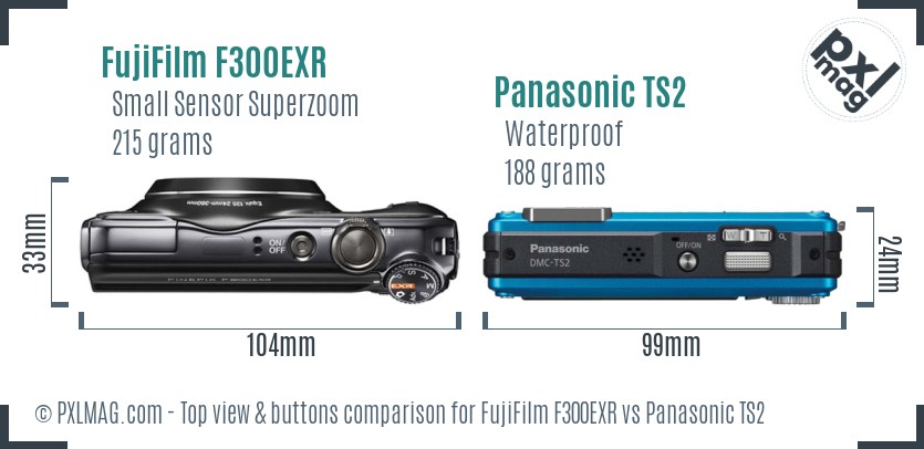 FujiFilm F300EXR vs Panasonic TS2 top view buttons comparison