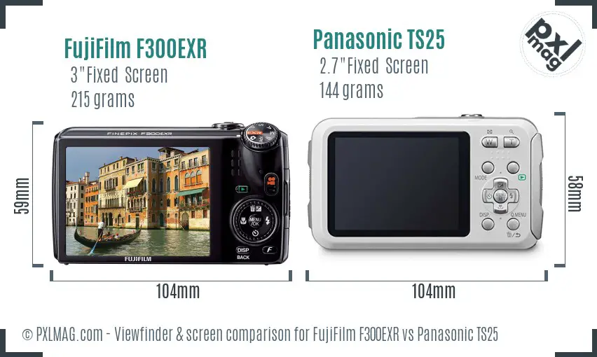 FujiFilm F300EXR vs Panasonic TS25 Screen and Viewfinder comparison