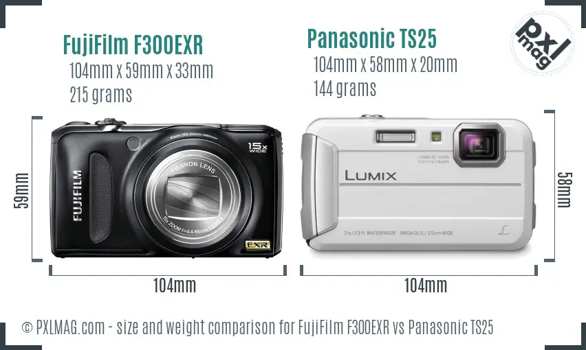FujiFilm F300EXR vs Panasonic TS25 size comparison