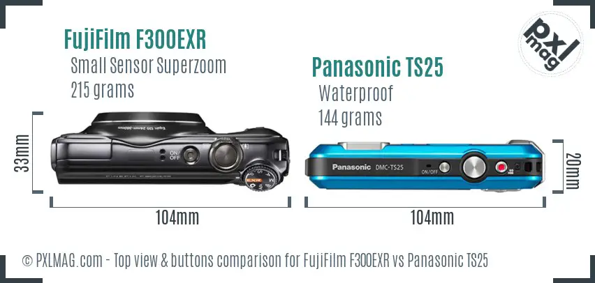 FujiFilm F300EXR vs Panasonic TS25 top view buttons comparison