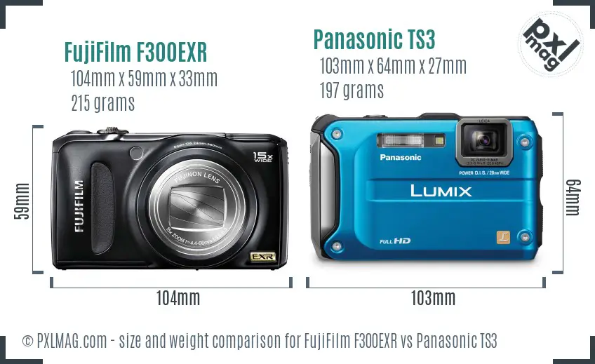 FujiFilm F300EXR vs Panasonic TS3 size comparison FujiFilm F300EXR vs Panasonic TS3 size comparison