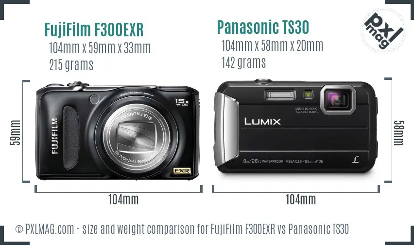 FujiFilm F300EXR vs Panasonic TS30 size comparison