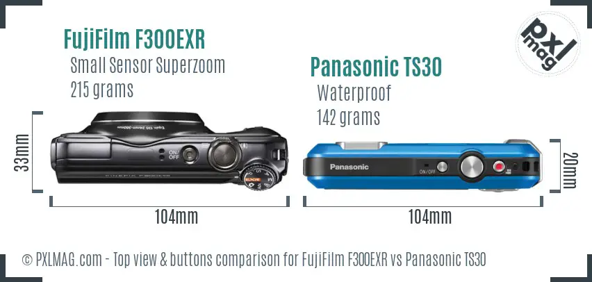 FujiFilm F300EXR vs Panasonic TS30 top view buttons comparison