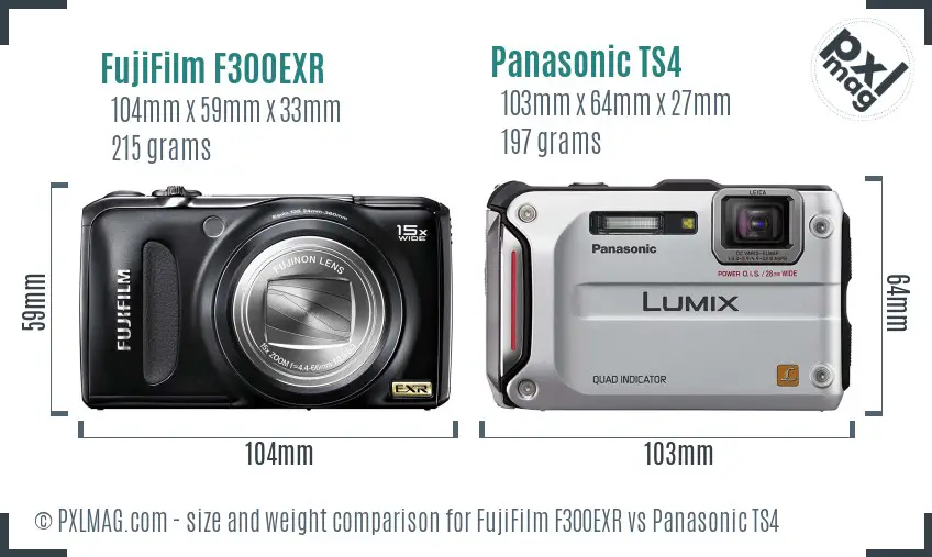 FujiFilm F300EXR vs Panasonic TS4 size comparison