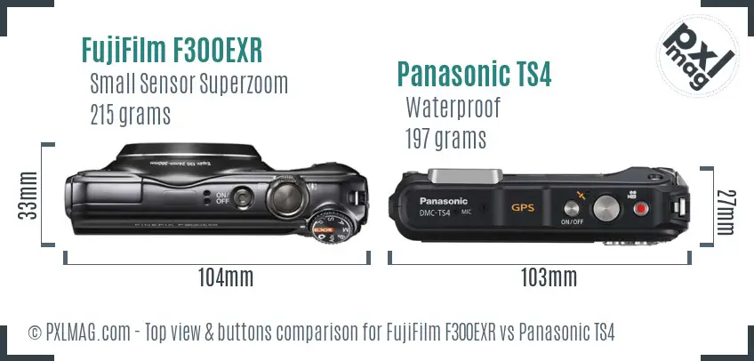 FujiFilm F300EXR vs Panasonic TS4 top view buttons comparison