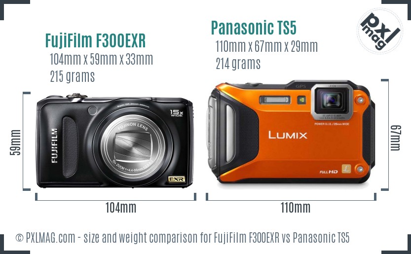 FujiFilm F300EXR vs Panasonic TS5 size comparison