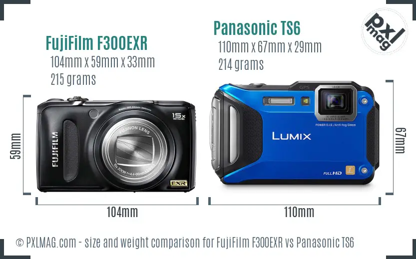 FujiFilm F300EXR vs Panasonic TS6 size comparison