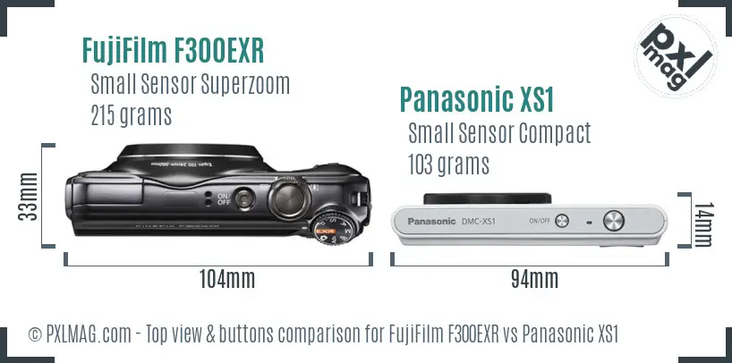 FujiFilm F300EXR vs Panasonic XS1 top view buttons comparison FujiFilm F300EXR vs Panasonic XS1 top view buttons comparison