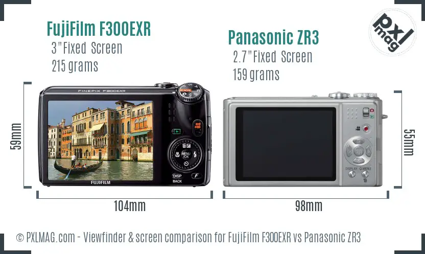 FujiFilm F300EXR vs Panasonic ZR3 Screen and Viewfinder comparison