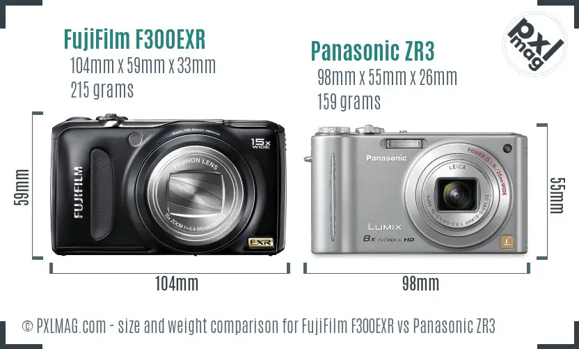 FujiFilm F300EXR vs Panasonic ZR3 size comparison FujiFilm F300EXR vs Panasonic ZR3 size comparison