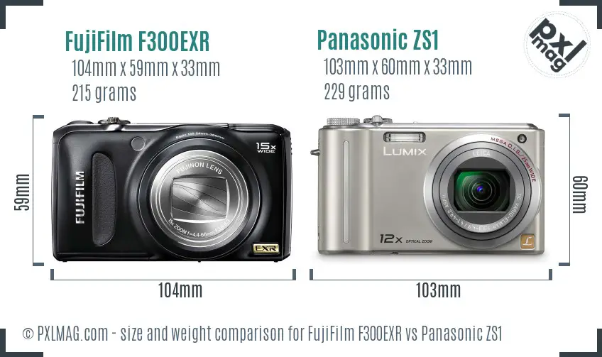 FujiFilm F300EXR vs Panasonic ZS1 size comparison FujiFilm F300EXR vs Panasonic ZS1 size comparison