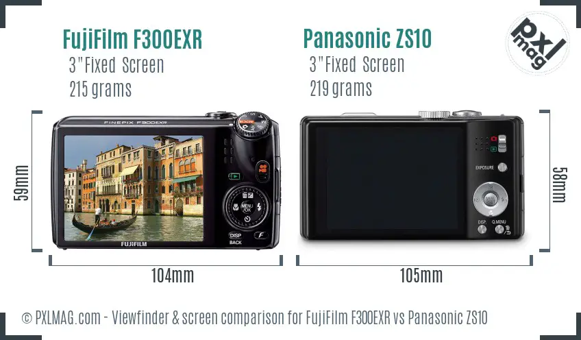 FujiFilm F300EXR vs Panasonic ZS10 Screen and Viewfinder comparison