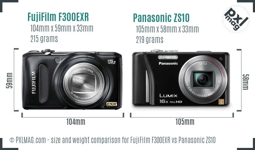 FujiFilm F300EXR vs Panasonic ZS10 size comparison