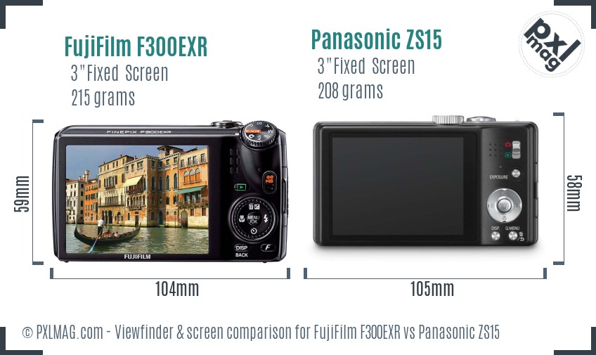FujiFilm F300EXR vs Panasonic ZS15 Screen and Viewfinder comparison