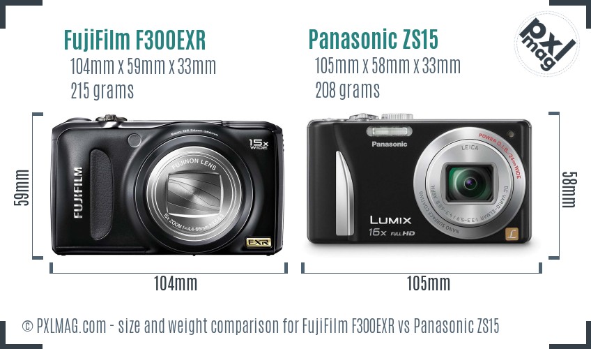 FujiFilm F300EXR vs Panasonic ZS15 size comparison FujiFilm F300EXR vs Panasonic ZS15 size comparison