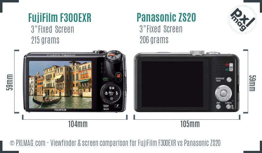 FujiFilm F300EXR vs Panasonic ZS20 Screen and Viewfinder comparison