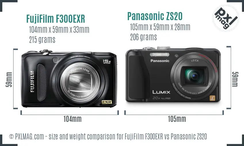 FujiFilm F300EXR vs Panasonic ZS20 size comparison