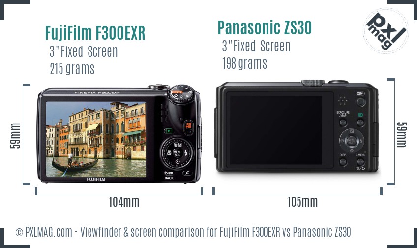 FujiFilm F300EXR vs Panasonic ZS30 Screen and Viewfinder comparison