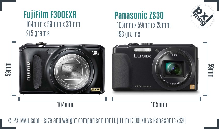 FujiFilm F300EXR vs Panasonic ZS30 size comparison FujiFilm F300EXR vs Panasonic ZS30 size comparison