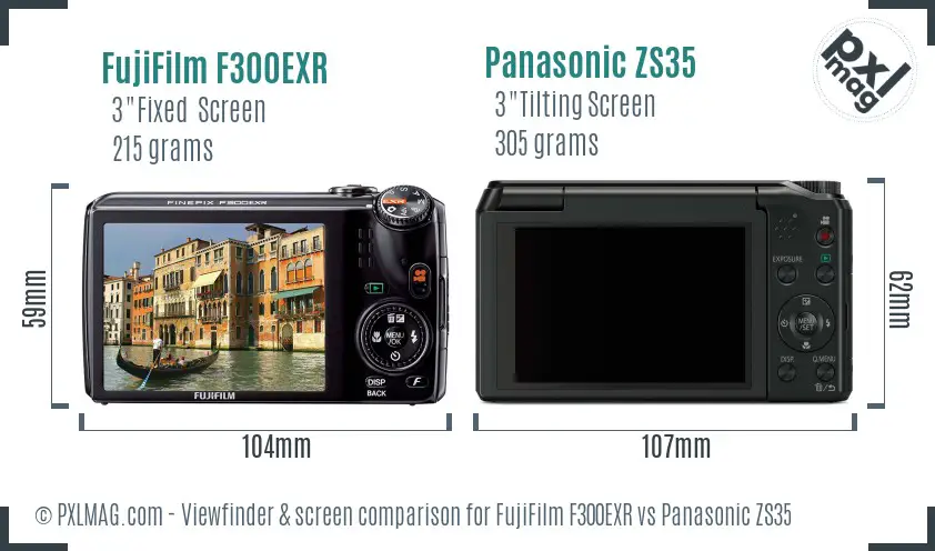 FujiFilm F300EXR vs Panasonic ZS35 Screen and Viewfinder comparison