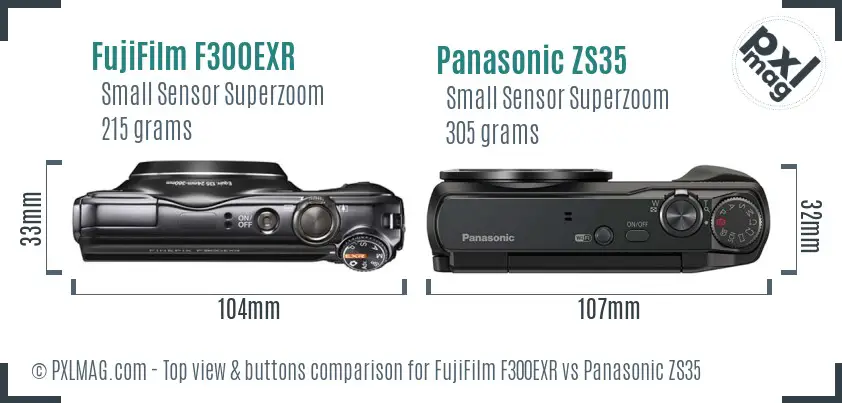 FujiFilm F300EXR vs Panasonic ZS35 top view buttons comparison