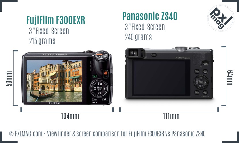 FujiFilm F300EXR vs Panasonic ZS40 Screen and Viewfinder comparison