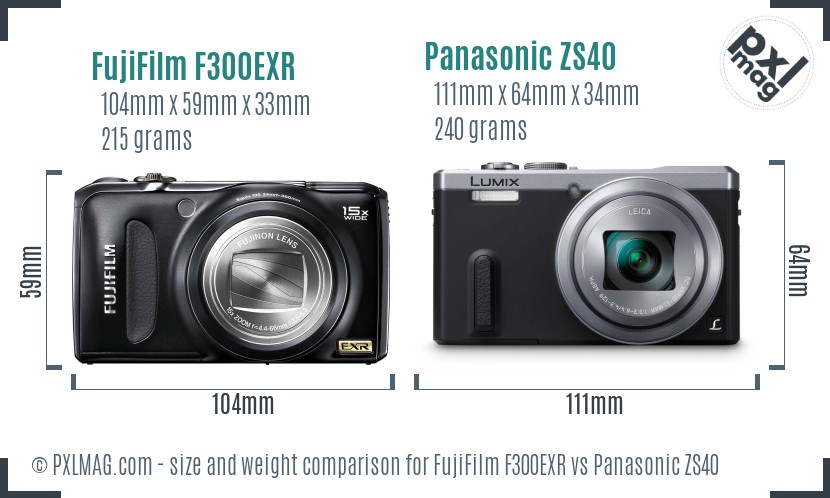 FujiFilm F300EXR vs Panasonic ZS40 size comparison FujiFilm F300EXR vs Panasonic ZS40 size comparison