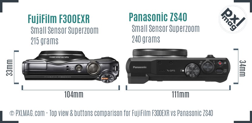 FujiFilm F300EXR vs Panasonic ZS40 top view buttons comparison