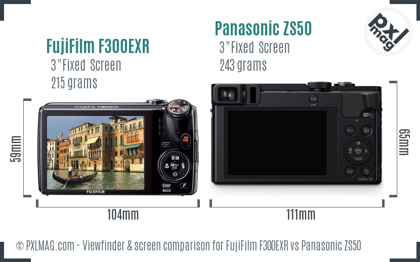 FujiFilm F300EXR vs Panasonic ZS50 Screen and Viewfinder comparison