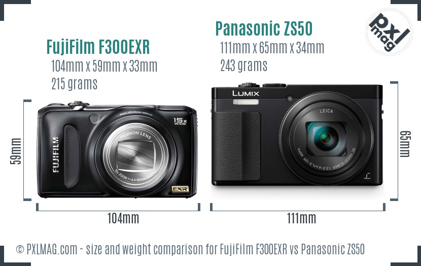 FujiFilm F300EXR vs Panasonic ZS50 size comparison