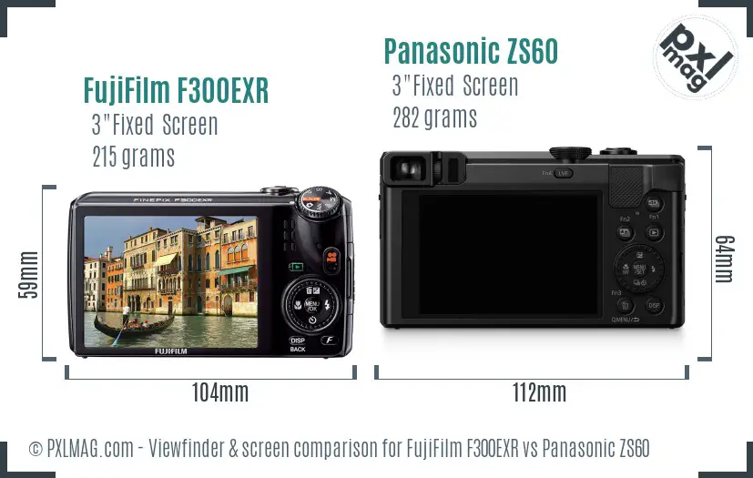 FujiFilm F300EXR vs Panasonic ZS60 Screen and Viewfinder comparison