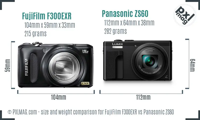 FujiFilm F300EXR vs Panasonic ZS60 size comparison