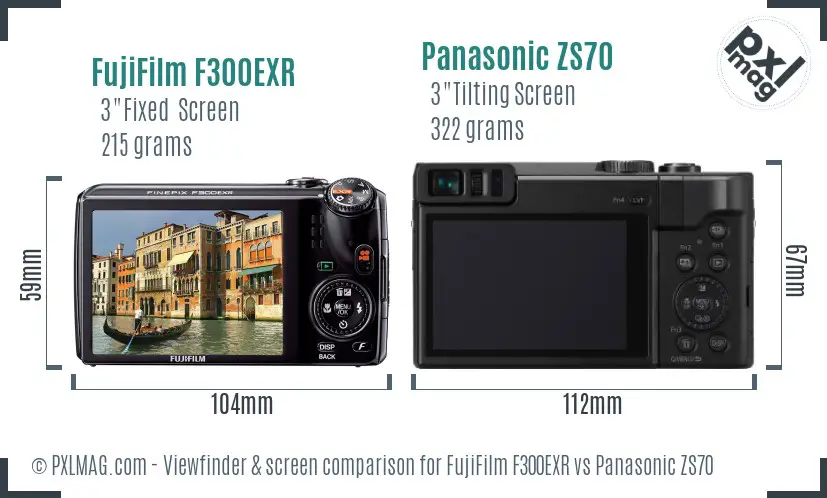 FujiFilm F300EXR vs Panasonic ZS70 Screen and Viewfinder comparison