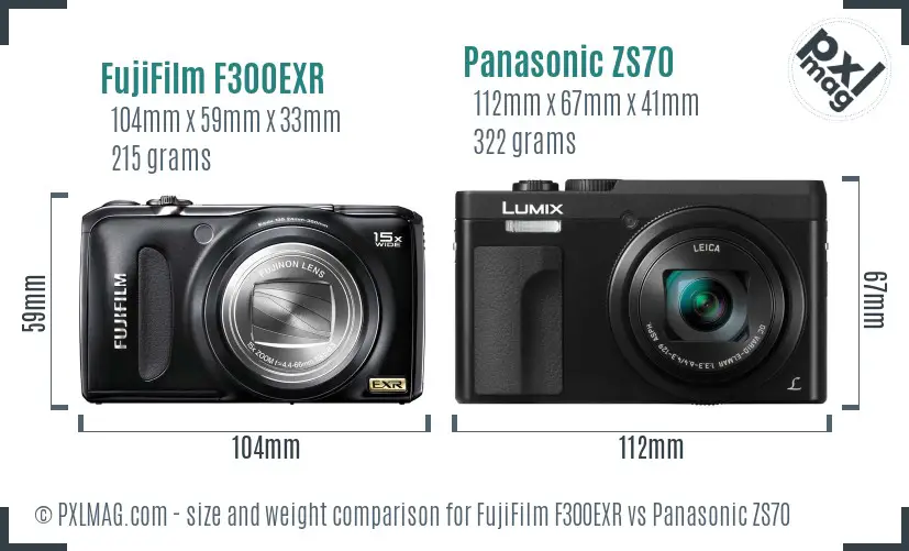 FujiFilm F300EXR vs Panasonic ZS70 size comparison