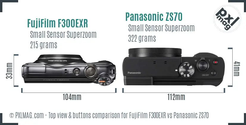 FujiFilm F300EXR vs Panasonic ZS70 top view buttons comparison