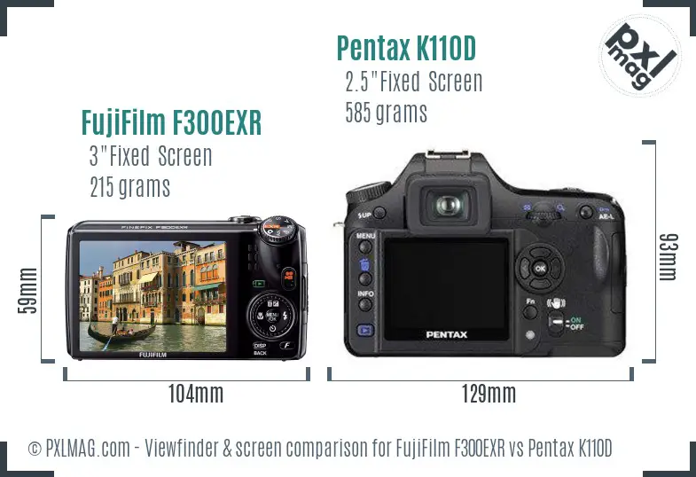 FujiFilm F300EXR vs Pentax K110D Screen and Viewfinder comparison