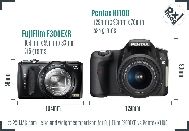 FujiFilm F300EXR vs Pentax K110D size comparison