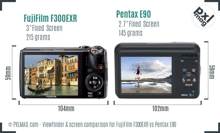 FujiFilm F300EXR vs Pentax E90 Screen and Viewfinder comparison