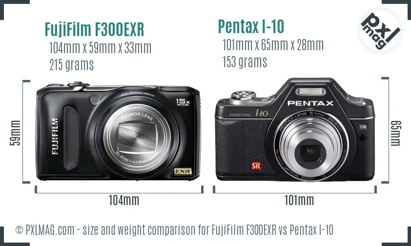 FujiFilm F300EXR vs Pentax I-10 size comparison