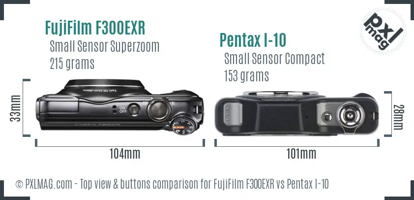 FujiFilm F300EXR vs Pentax I-10 top view buttons comparison