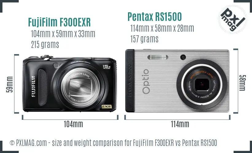 FujiFilm F300EXR vs Pentax RS1500 size comparison