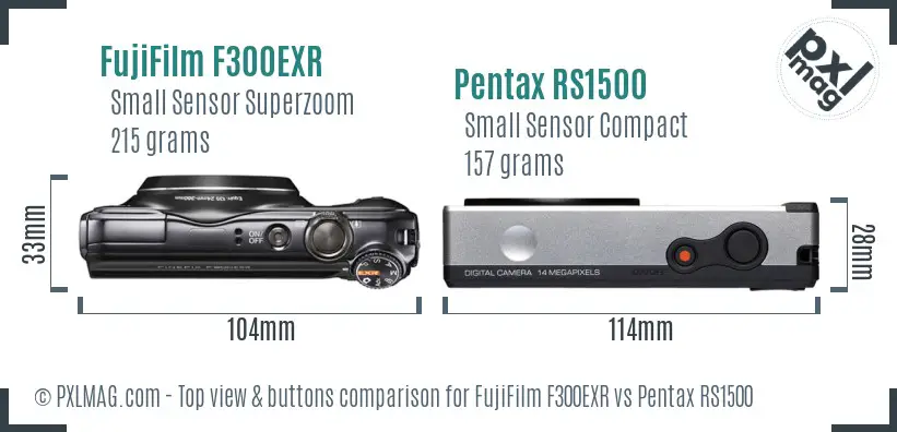 FujiFilm F300EXR vs Pentax RS1500 top view buttons comparison