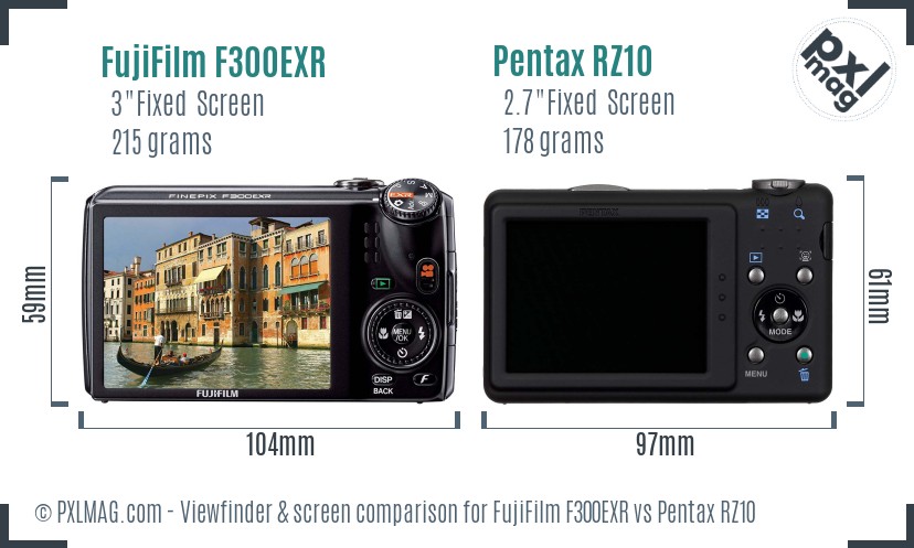 FujiFilm F300EXR vs Pentax RZ10 Screen and Viewfinder comparison