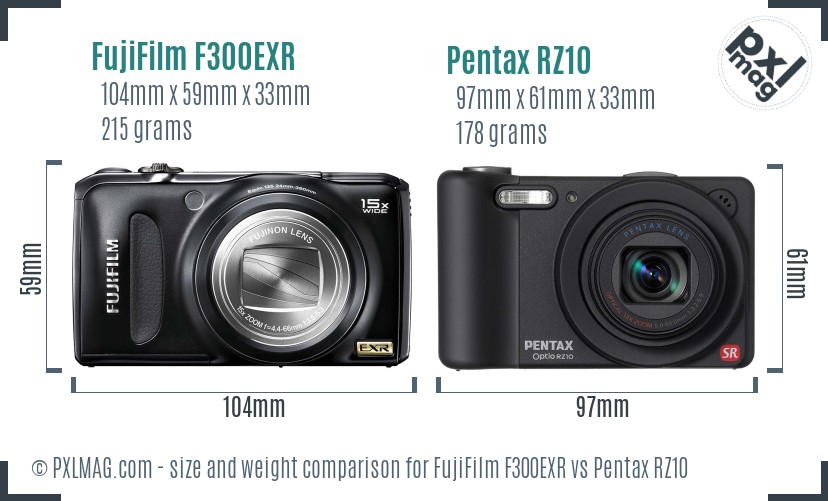 FujiFilm F300EXR vs Pentax RZ10 size comparison FujiFilm F300EXR vs Pentax RZ10 size comparison