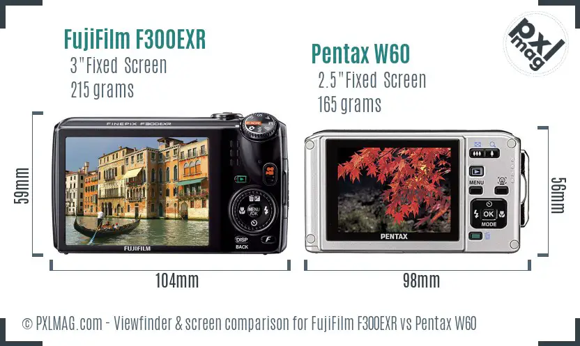 FujiFilm F300EXR vs Pentax W60 Screen and Viewfinder comparison