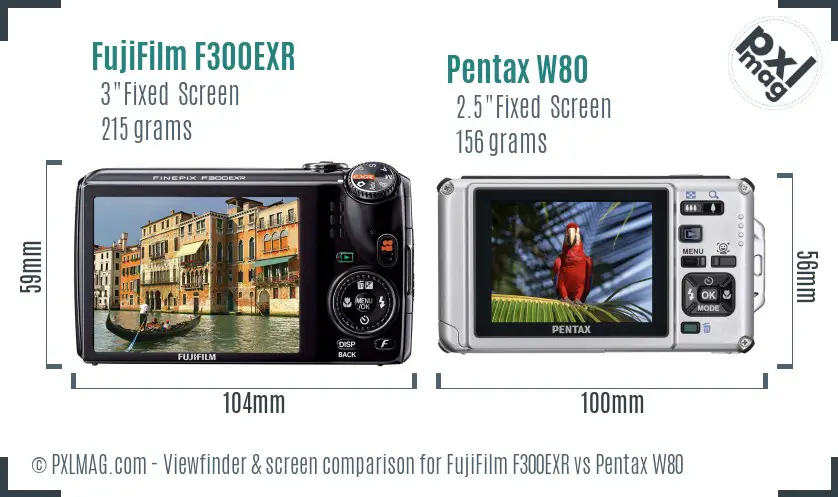 FujiFilm F300EXR vs Pentax W80 Screen and Viewfinder comparison